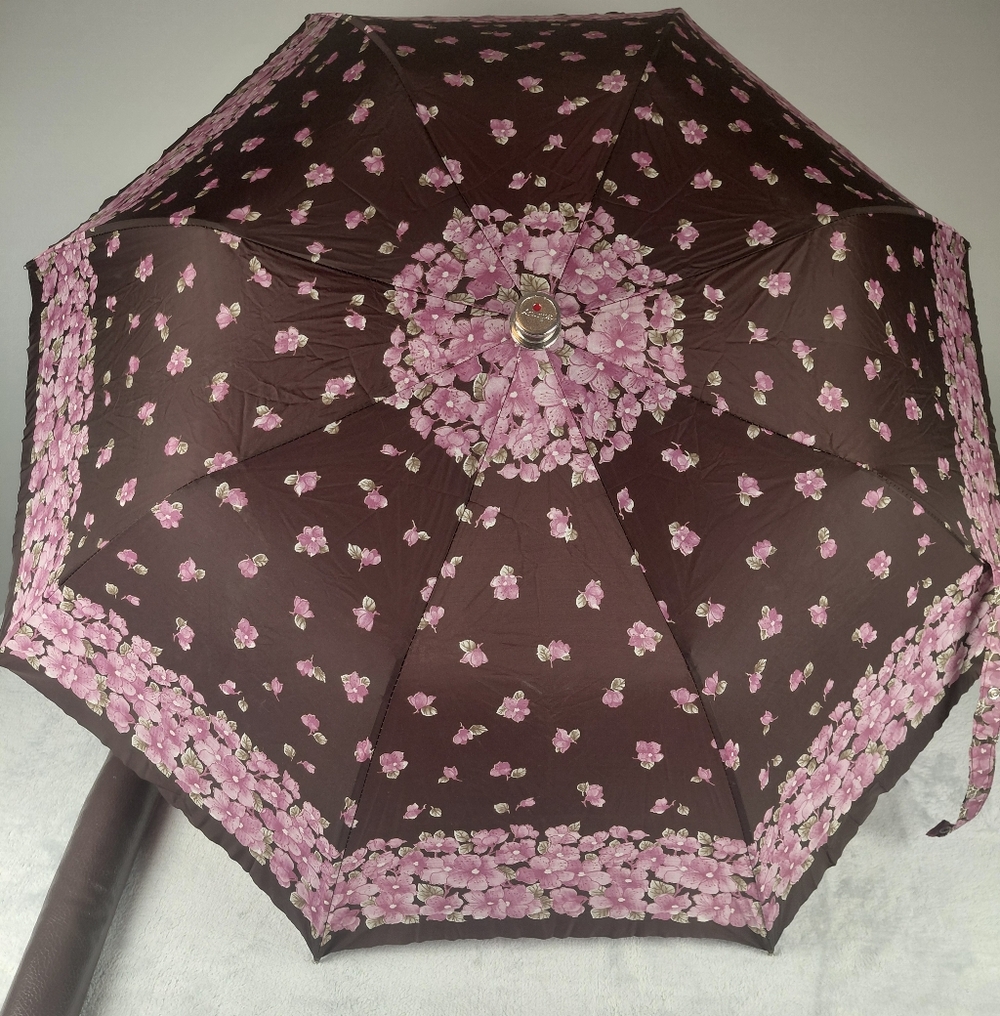 Vintage Knirps Umbrella with Case, Brown and Floral